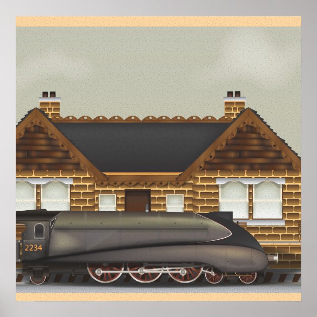 Vintage Steam Train in Station Poster (Front)