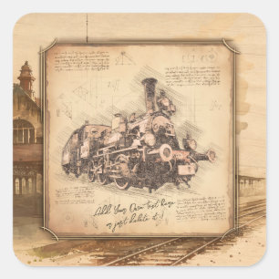 Vintage Steam Train / Locomotive Art. Driver Gift Square Sticker