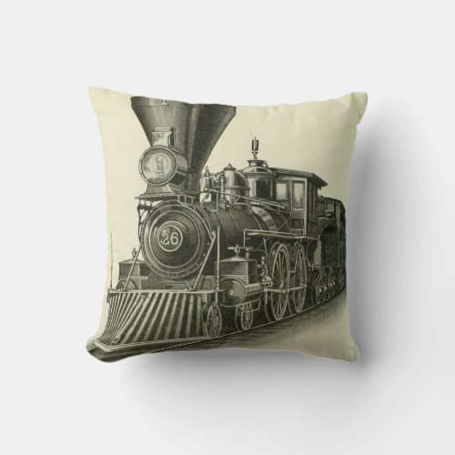 Vintage Steam Train Locomotive Throw Pillow