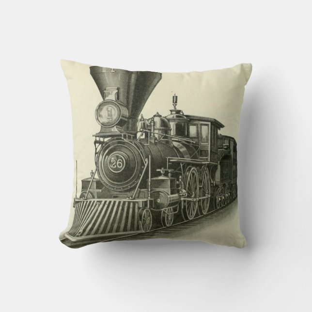 Vintage Steam Train Locomotive Throw Pillow (Front)