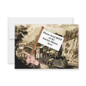 Vintage Steam Train Man's Birthday Party RSVP Card