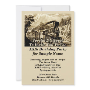 Vintage Steam Train Man's Men's Birthday Party Invitation