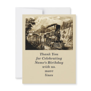 Vintage Steam Train Man's Men's Birthday Party Thank You Card
