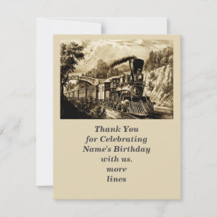 Vintage Steam Train Man's Men's Birthday Party Thank You Card