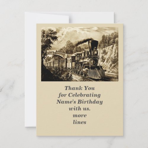 Vintage Steam Train Mans Mens Birthday Party Thank You Card