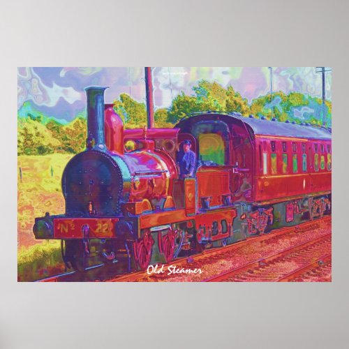 Vintage Steam Train Modern Painting on a Poster
