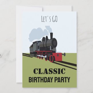 Vintage Steam Train on Railroad Track Art Birthday