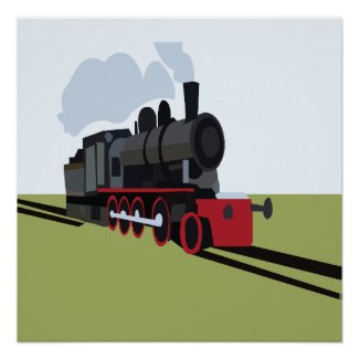 Vintage Steam Train on Railroad Track Art