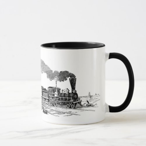 Vintage steam train sketch on mug