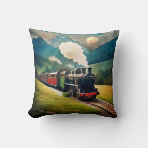 Vintage Steam Train Throw Pillow