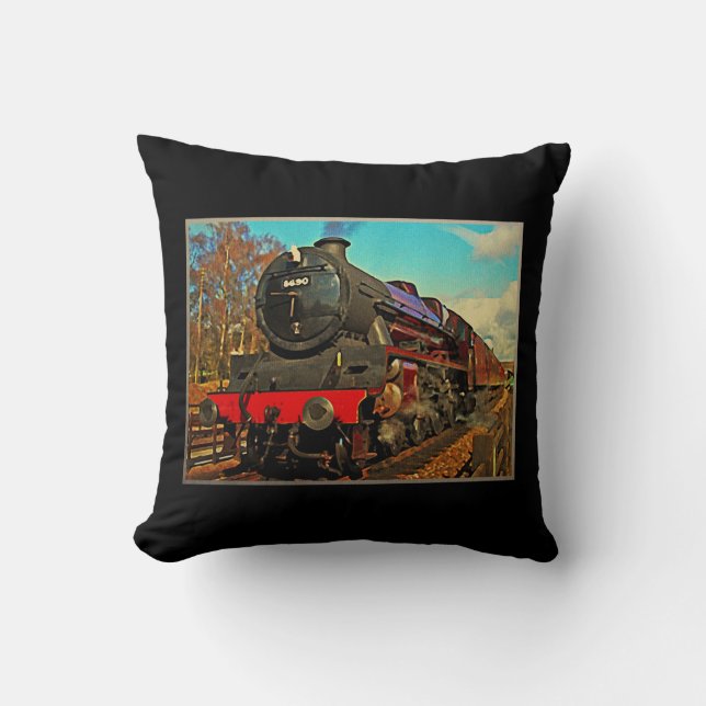 Vintage Steam Train Throw Pillow (Front)