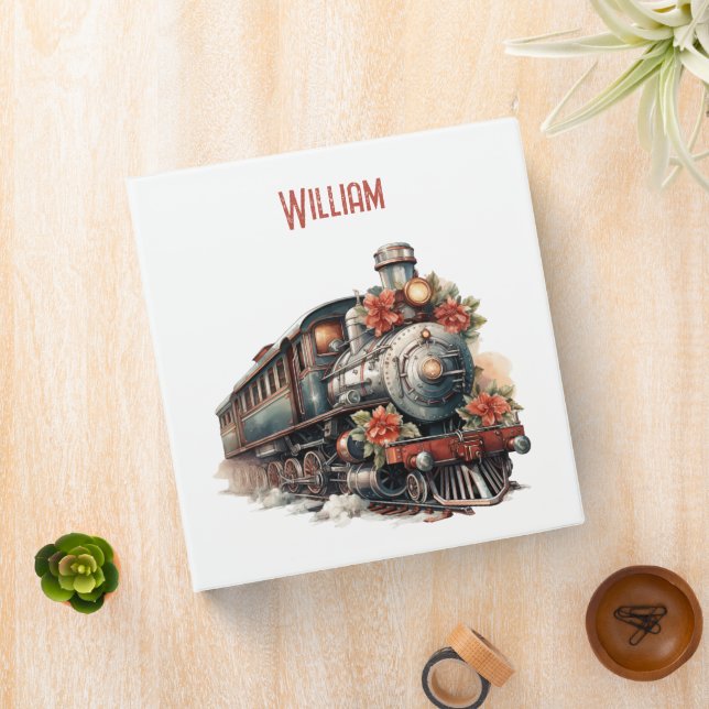 Vintage Steam Train Traditional Christmas 3 Ring Binder (In Situ)