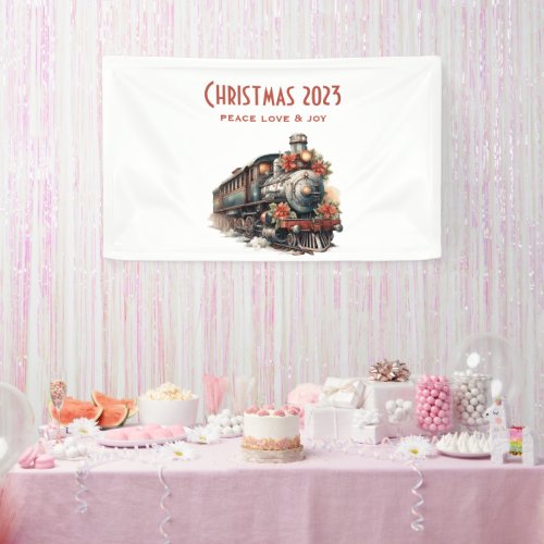 Vintage Steam Train Traditional Christmas Banner