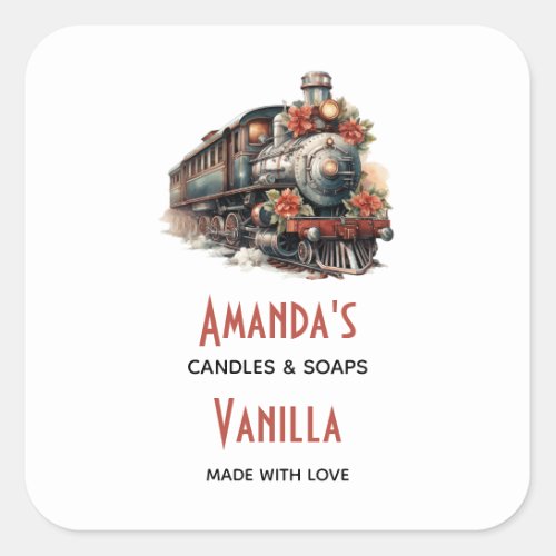 Vintage Steam Train Traditional Christmas Candle Square Sticker