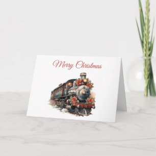 Vintage Steam Train Traditional Christmas Card