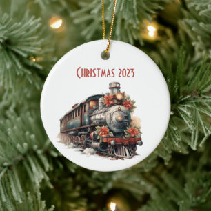 Vintage Steam Train Traditional Christmas Ceramic Ornament