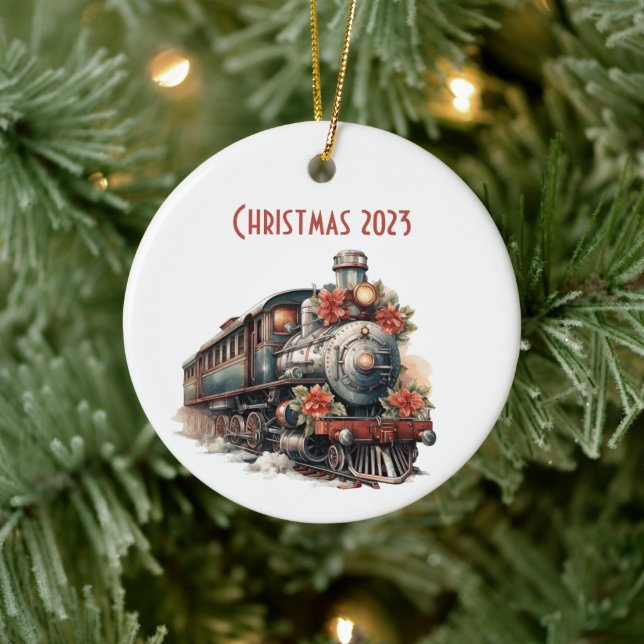 Vintage Steam Train Traditional Christmas Ceramic Ornament (Tree)