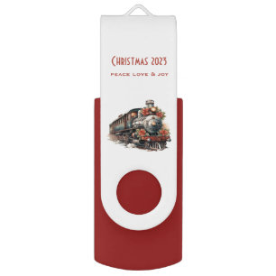 Vintage Steam Train Traditional Christmas Flash Drive