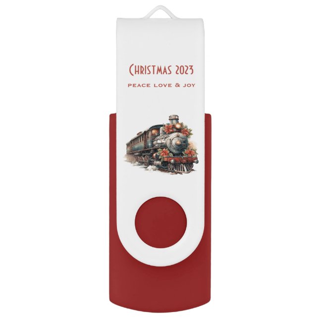 Vintage Steam Train Traditional Christmas Flash Drive (Front Vertical)