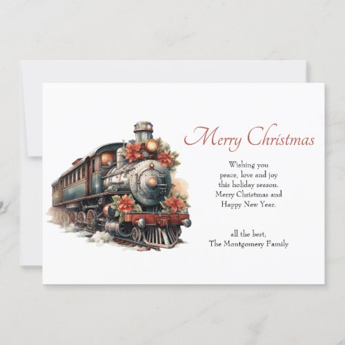 Vintage Steam Train Traditional Christmas Holiday Card