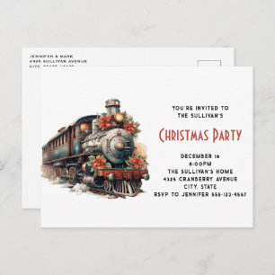 Vintage Steam Train Traditional Christmas Invitation Postcard