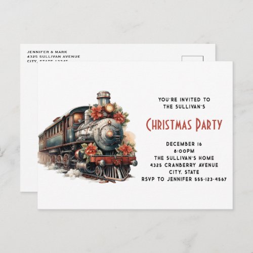 Vintage Steam Train Traditional Christmas Invitation Postcard