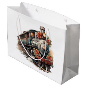 Vintage Steam Train Traditional Christmas Large Gift Bag