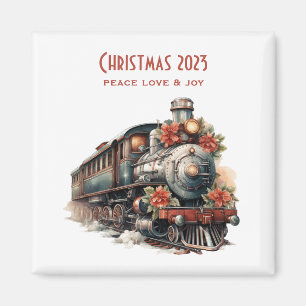 Vintage Steam Train Traditional Christmas Magnet
