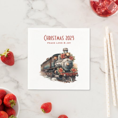 Vintage Steam Train Traditional Christmas Napkins