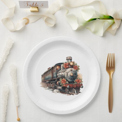 Vintage Steam Train Traditional Christmas Paper Plates