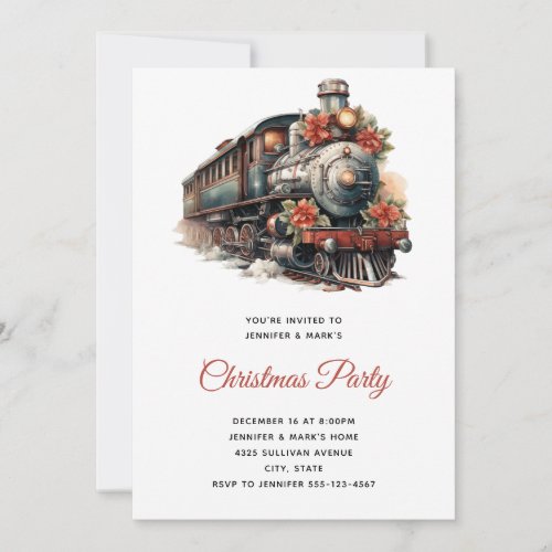 Vintage Steam Train Traditional Christmas Party Invitation