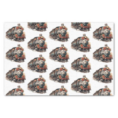 Vintage Steam Train Traditional Christmas Pattern Tissue Paper