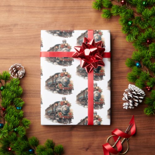 Vintage Steam Train Traditional Christmas Pattern Wrapping Paper