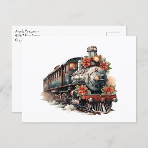 Vintage Steam Train Traditional Christmas Postcard