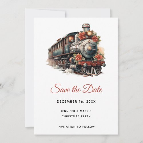 Vintage Steam Train Traditional Christmas Save The Date