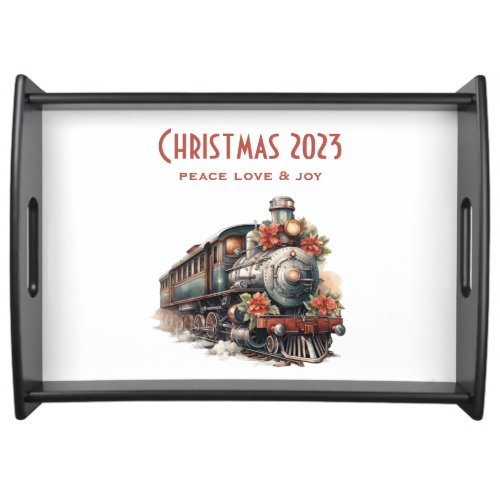 Vintage Steam Train Traditional Christmas Serving Tray