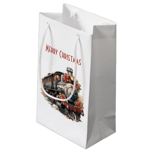 Vintage Steam Train Traditional Christmas Small Gift Bag