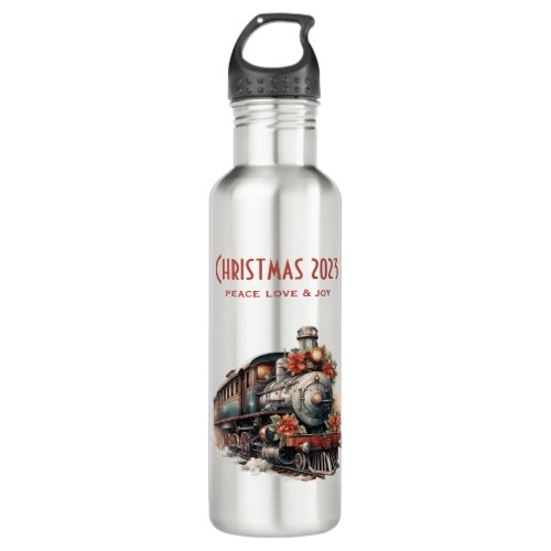 Vintage Steam Train Traditional Christmas Stainless Steel Water Bottle