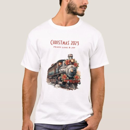 Vintage Steam Train Traditional Christmas T_Shirt