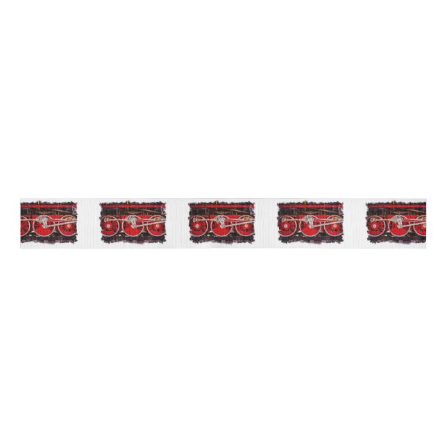 Vintage Steam Train Wheels Grosgrain Ribbon (Front)