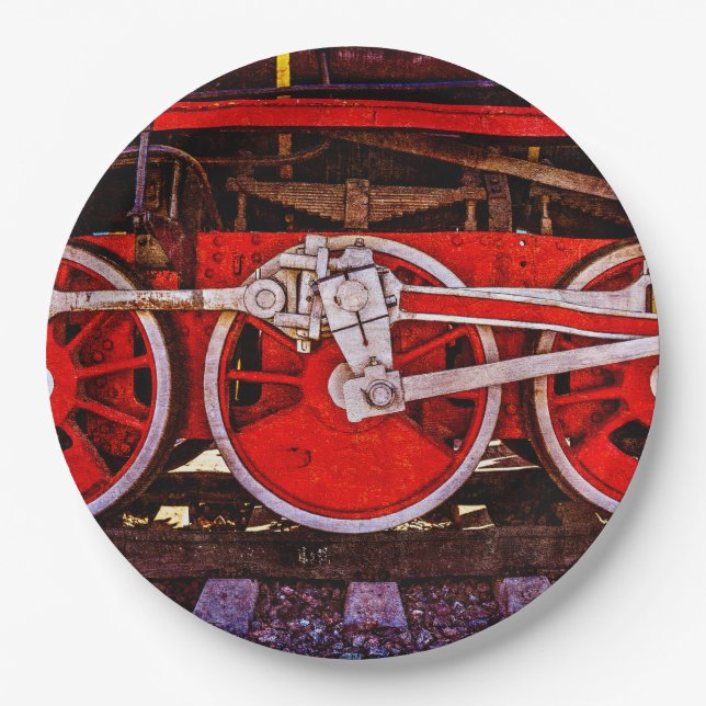 Vintage Steam Train Wheels Paper Plates (Front)
