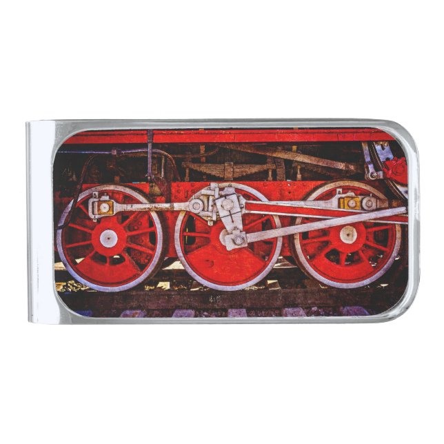 Vintage Steam Train Wheels Silver Finish Money Clip (Front)