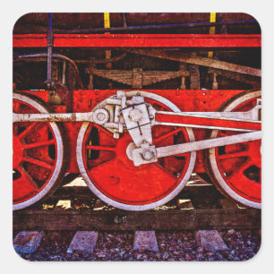 Vintage Steam Train Wheels Square Sticker