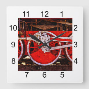 Vintage Steam Train Wheels Square Wall Clock