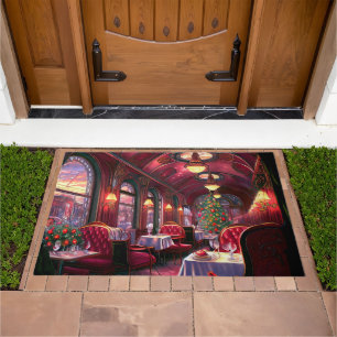 Vintage Steam Train Winter Woodland Snow christmas Doormat