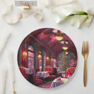 Vintage Steam Train Winter Woodland Snow christmas Paper Plates