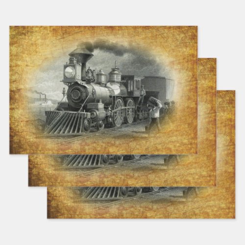 Vintage Steam Train Wrapping Paper Sheets