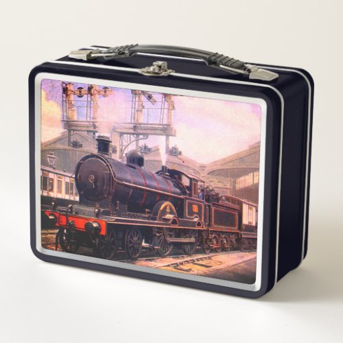 Vintage Steam Train Yard  Metal Lunch Box