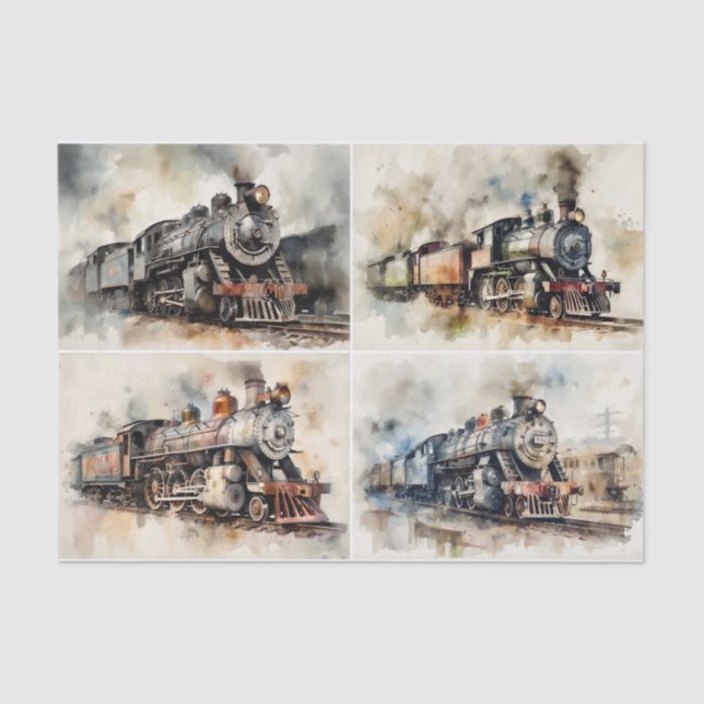 Vintage Steam Trains  Tissue Paper (Front)