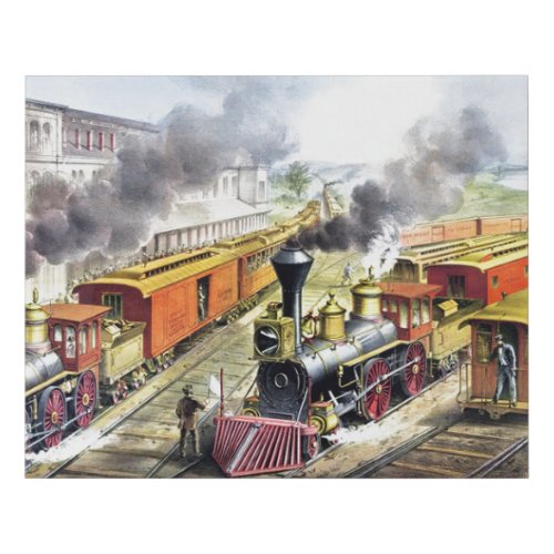 Vintage Steam Trains Travel Illustration Art Faux Canvas Print